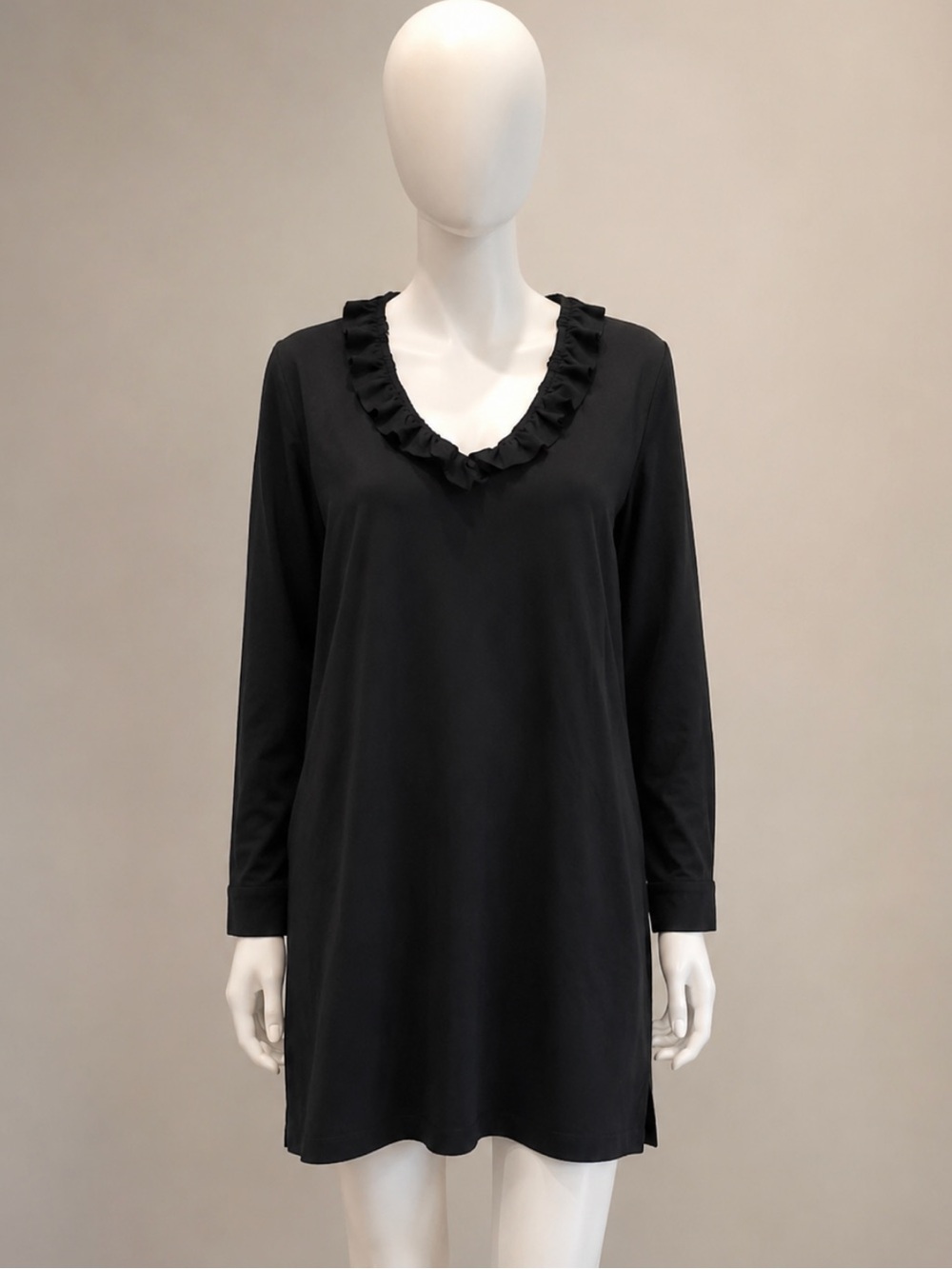 Black Ruffle V-Neck Long-Sleeve Mini Dress - Picture 2 of 12